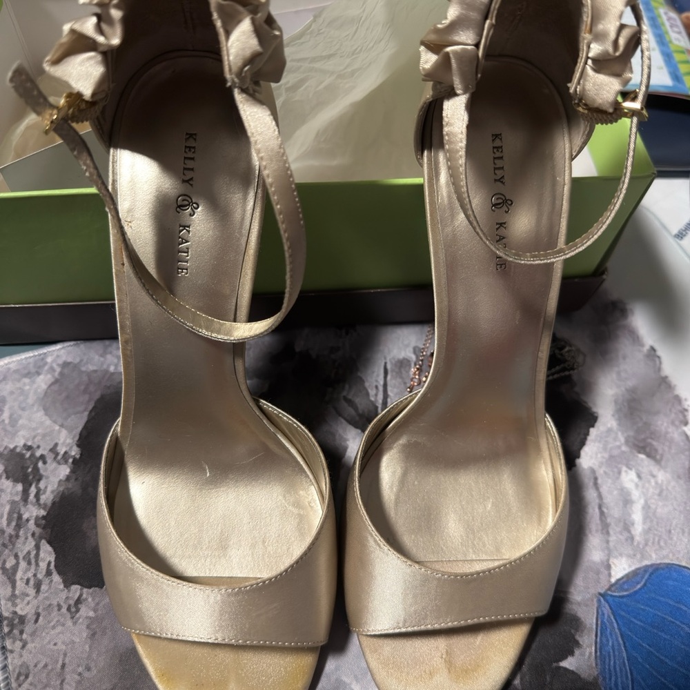 Kelly & Katie Gold Satin Ankle Strap Heels